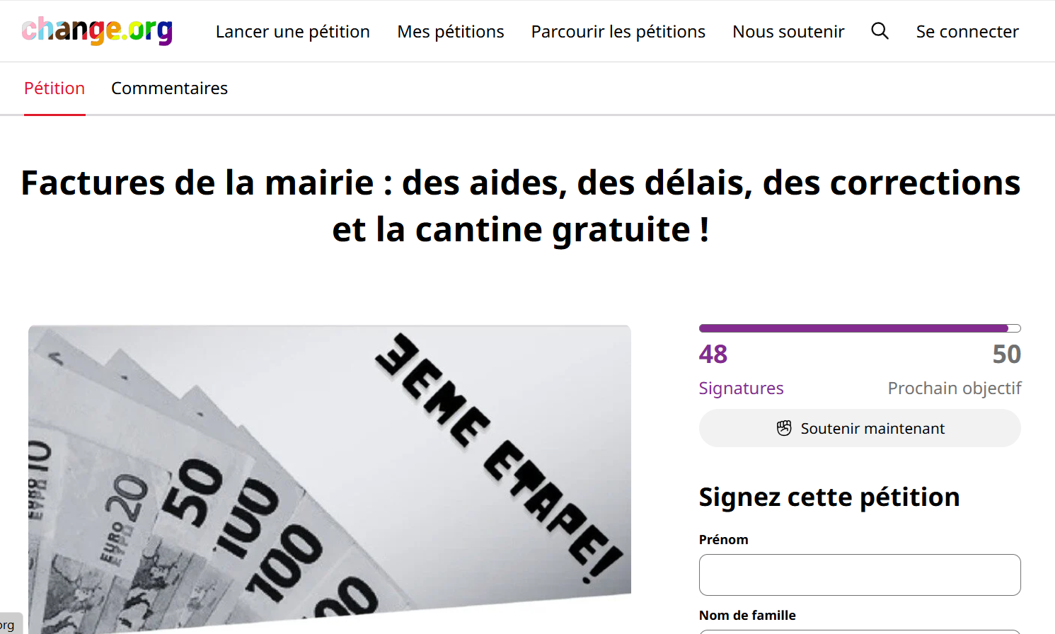 La pétition à signer