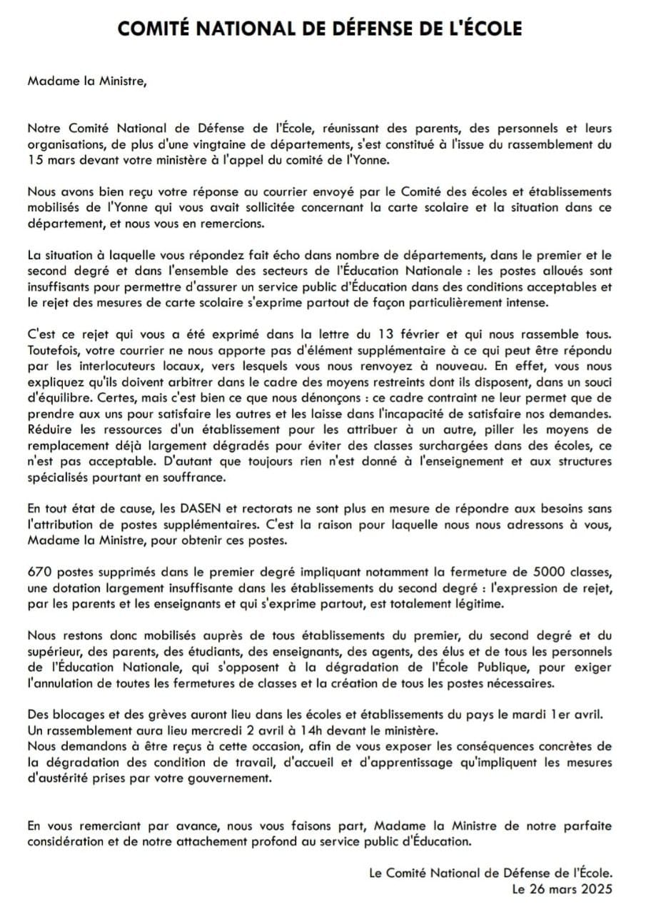 Contre la suppression de 5000 classes