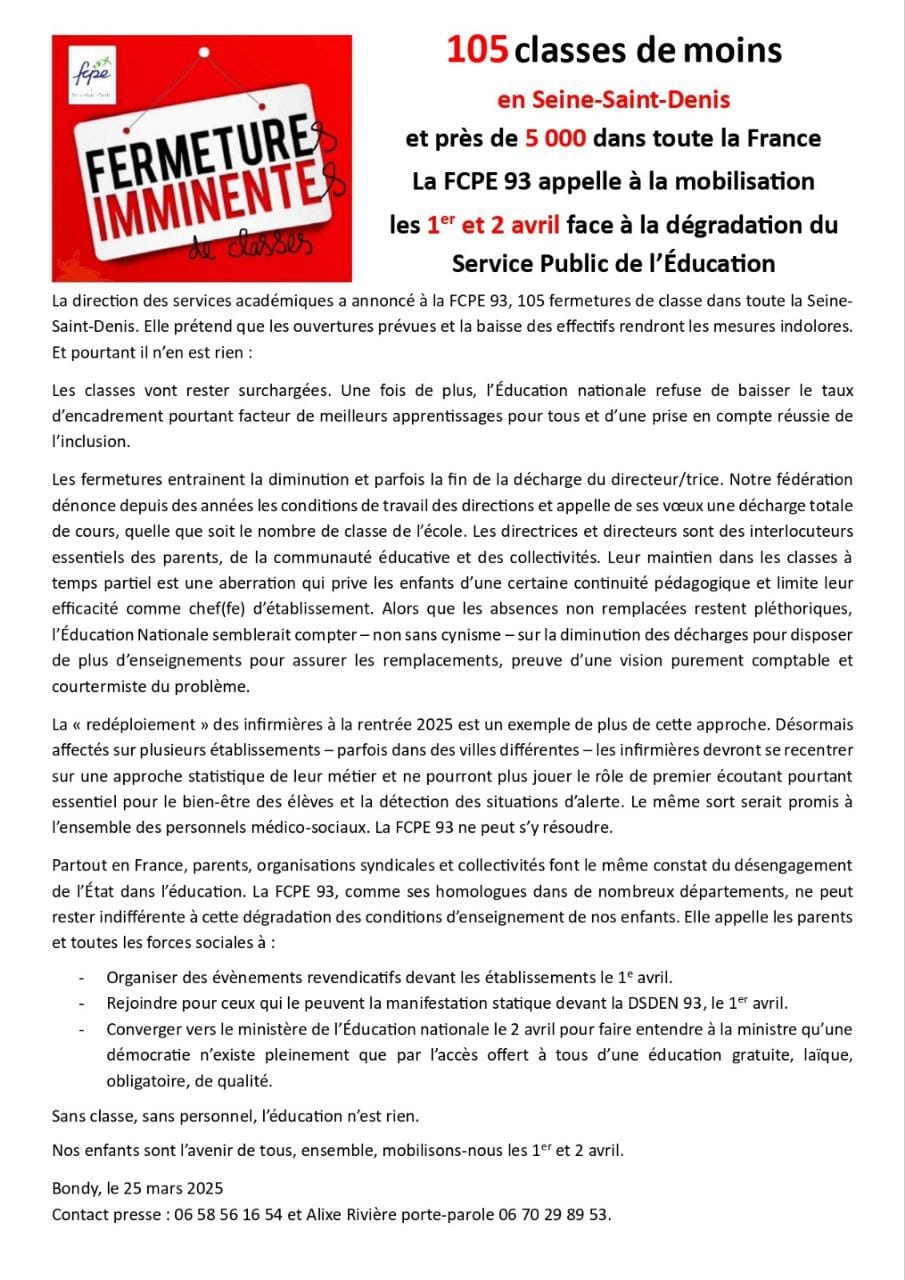 105 classes pour le 93